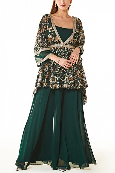 Forest green embroidered gharara set