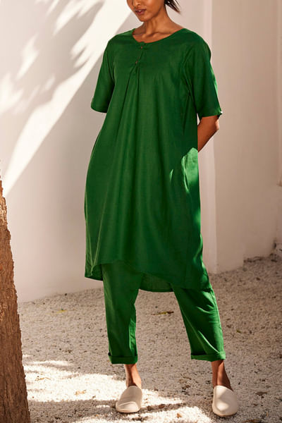 Forest green linen tunic and pants