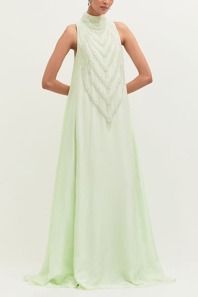 Fresh mint pearl embellished gown