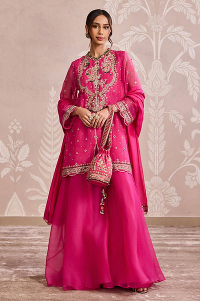 Fuchsia embroidered kurta and sharara set
