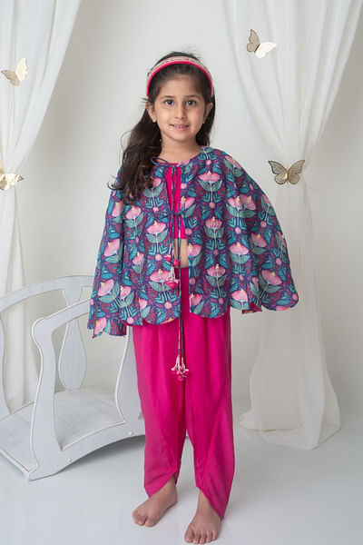 Fuchsia floral printed cape set