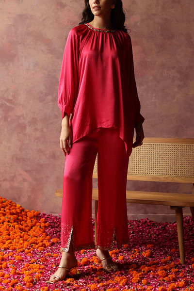 Fuchsia hand embroidered co-ords