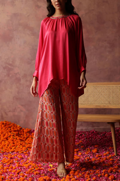 Fuchsia hand embroidered co-ords