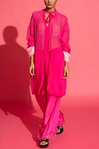 Fuchsia pink georgette jacket set
