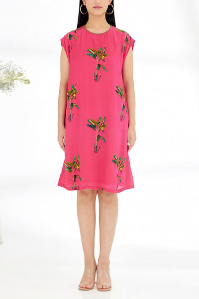 Fuchsia pink printed dress