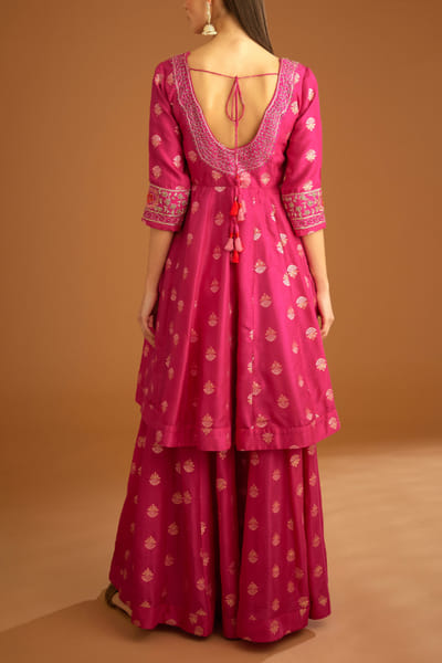 Shyam Narayan Prasad Fuchsia pink zardozi embroidered sharara set SNPMAR2308