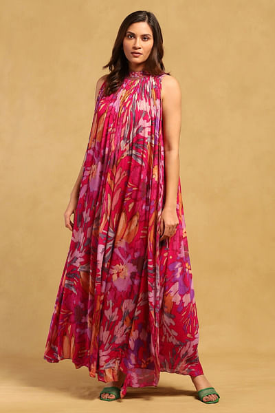 Fuschia floral printed dress