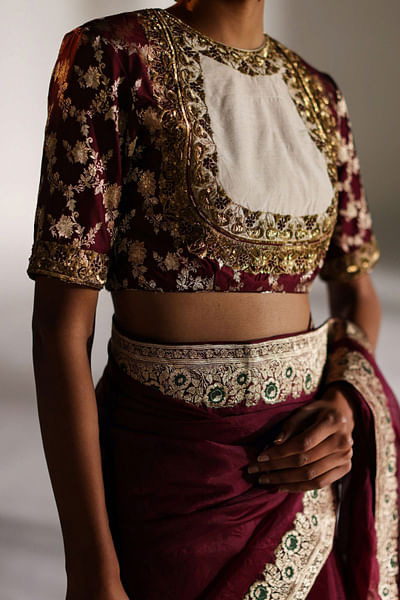 Garnet and ivory sequin embellished blouse