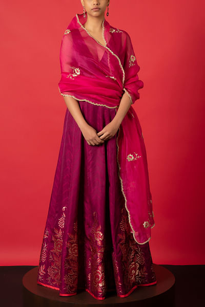 Garnet handwoven banarasi kadhwa satin silk lehenga set