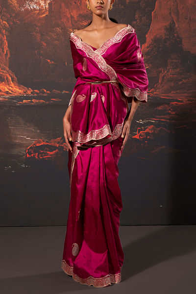 Garnet handwoven zari silk saree set