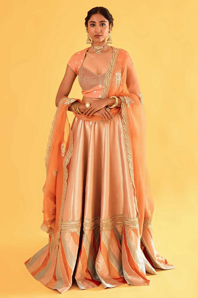 Gerua and brick orange embroidered lehenga set
