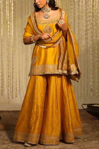 Glaze mustard dori embroidery sharara set