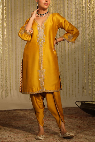 Glaze mustard kiran dori embroidery kurta set