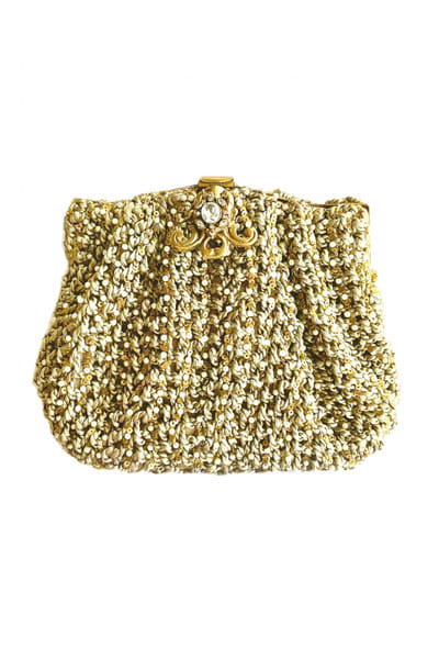 Gold aari and pearl embroidery clutch