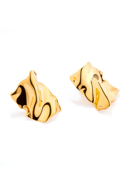 Gold abstract draped stud earrings