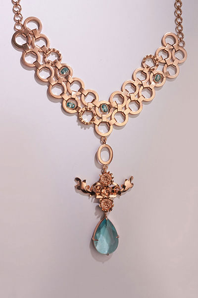 Gold and blue crystal necklace