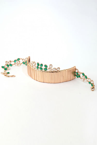 Gold and green crystal choker
