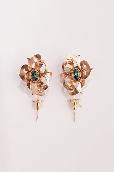 Gold and green crystal earrings
