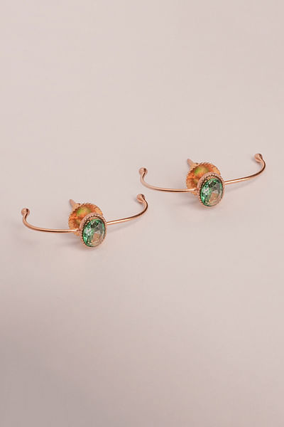 Gold and green crystal loop studs