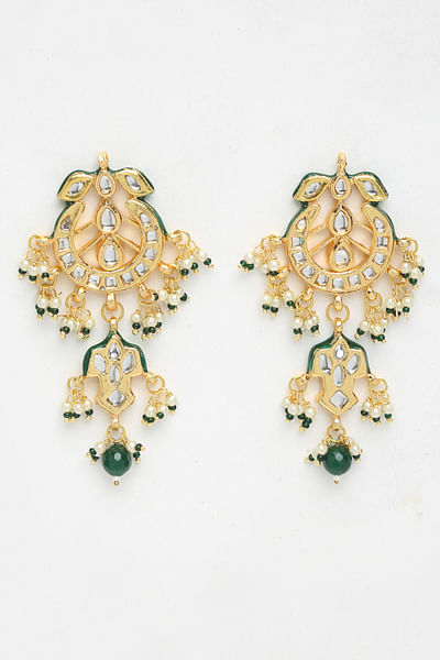 Gold and green faux kundan earrings