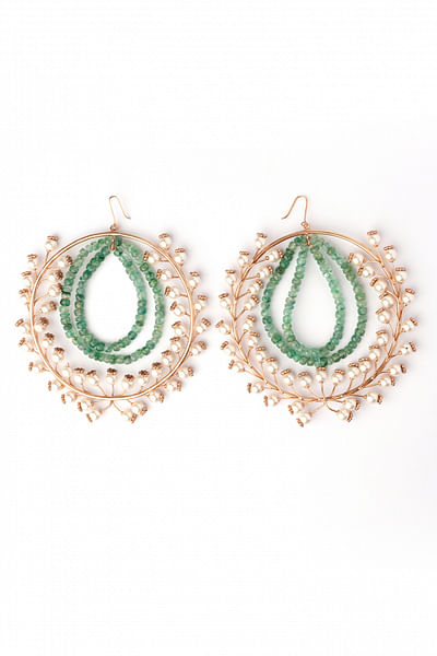 Gold and green pearl earrings
