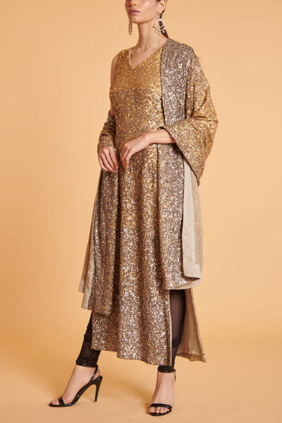 Gold and grey ombre sequinned kurta set