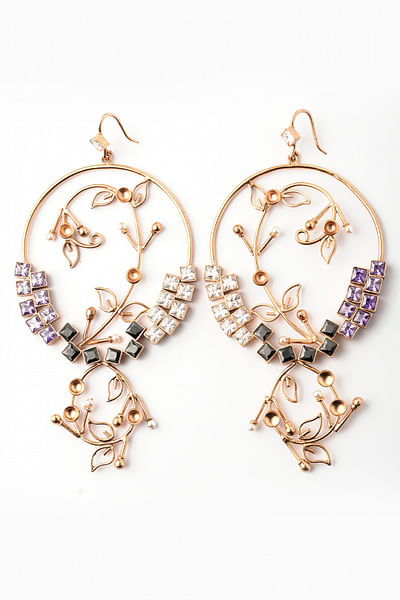 Gold and purple cubic zirconia earrings