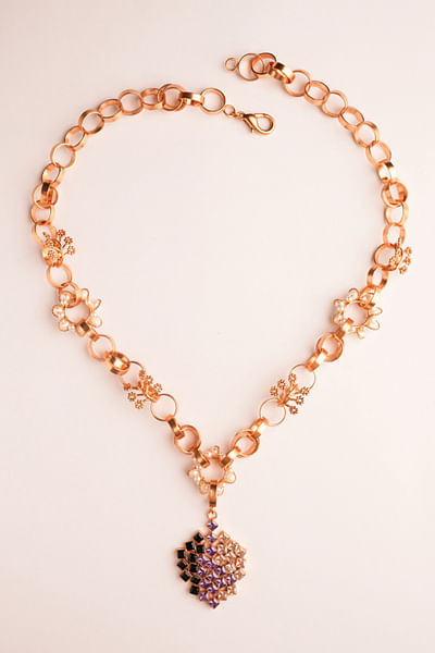 Gold and purple cubic zirconia pendant necklace