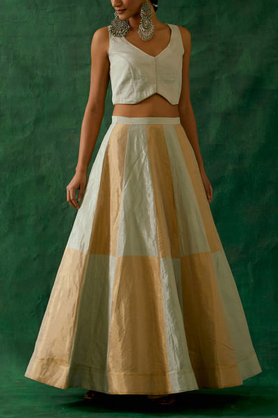 Gold and silver geometric handwoven skirt set