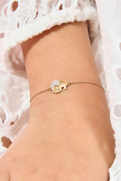 Gold baby elephant diamond chain bracelet