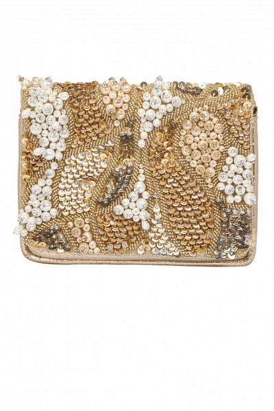 Gold bead embellished clutch