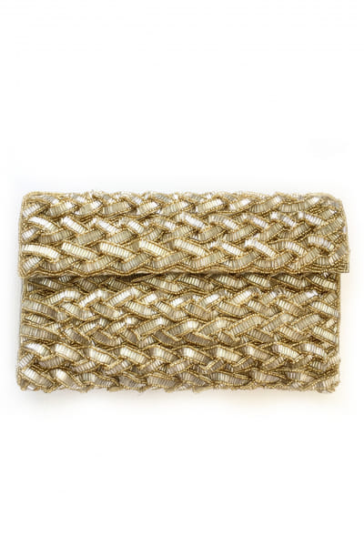 Gold braided bugle bead embroidery clutch