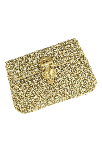 Gold bugle beads and diamond embellished clutch