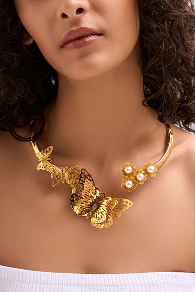 Gold butterfly choker