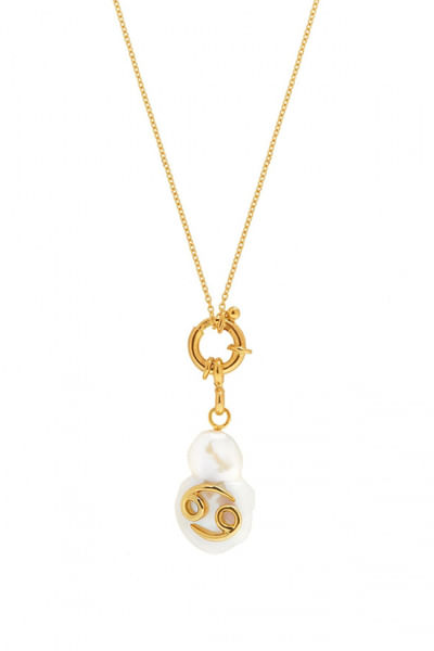 Gold Cancer pearl pendant chain necklace