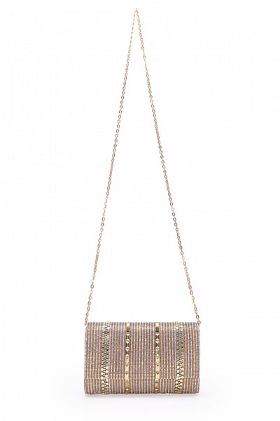 Gold crystal and stone accented clutch