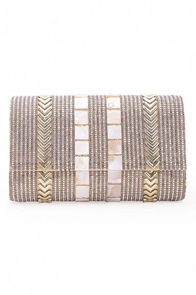 Gold crystal and stone embellished clutch