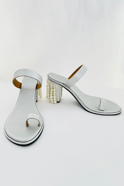 Gold crystal detailed block heels
