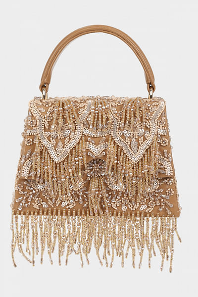 Gold crystal embellished handbag