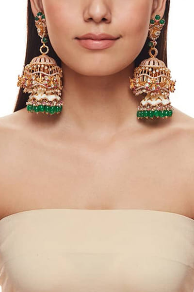 Gold cubic zirconia double jhumkas