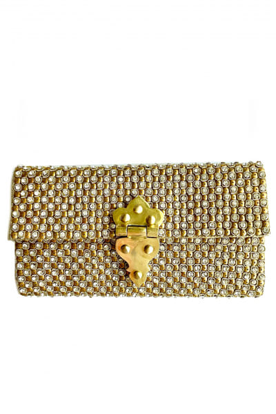 Gold diamond embroidered clutch