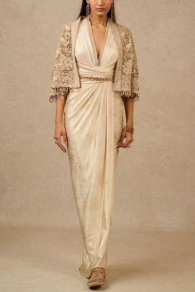 Gold embellished cape and dress