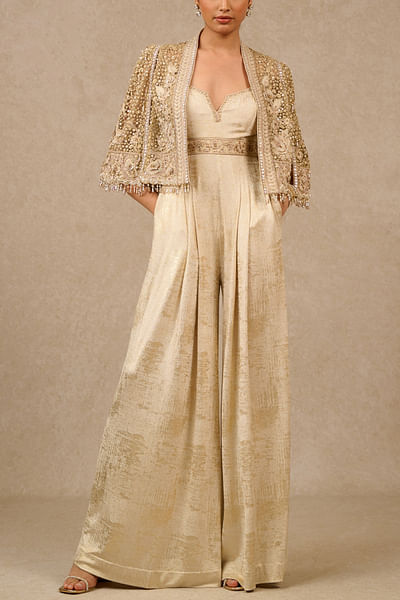 Gold embellished cape and jumpsuit