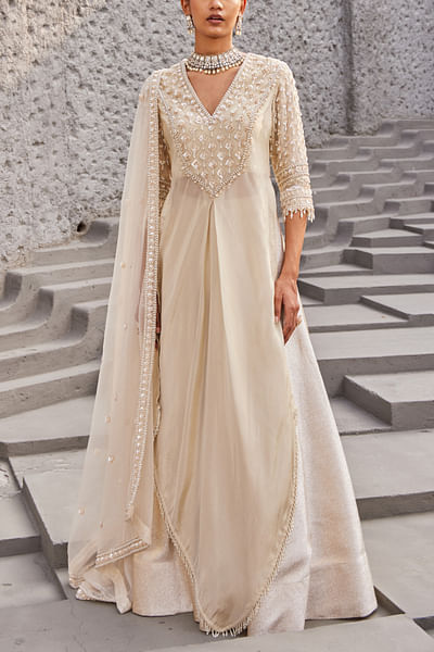 Gold embroidered kurta and lehenga set