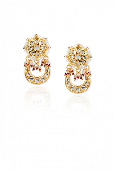 Gold faux kundan and pearl embellished earrings