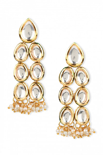 Gold faux kundan and pearl studded earrings