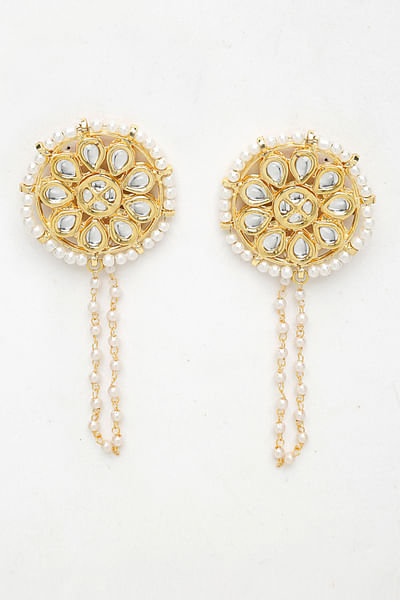Gold faux kundan chain extension earrings