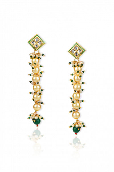 Gold faux pearl and kundan embellished earrings