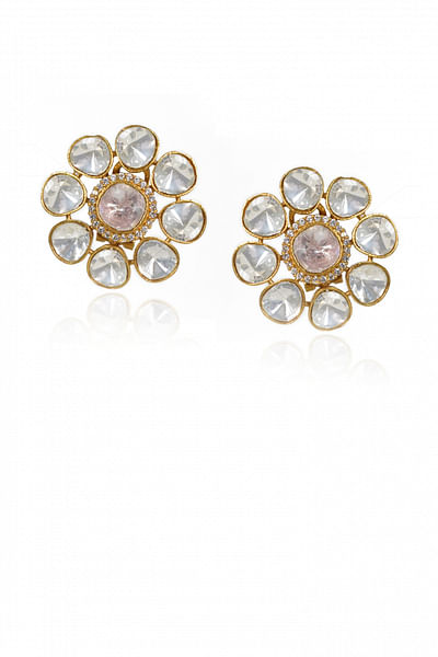 Gold faux polki stud earrings