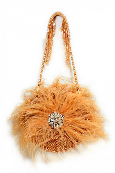 Gold feather and crystal embellished clutch